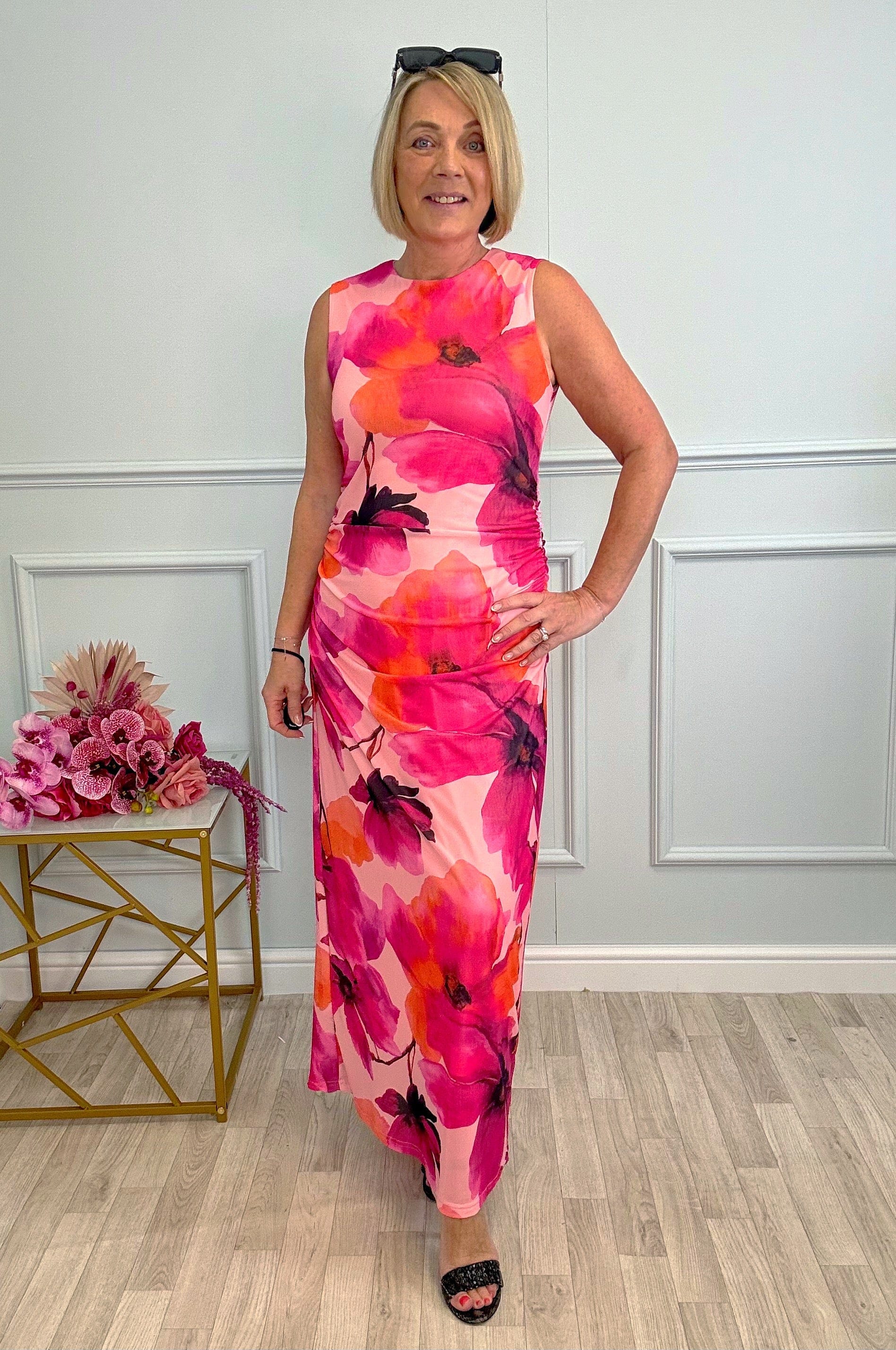 Arabella Bold Bloom Mesh Maxi Dress 8-14