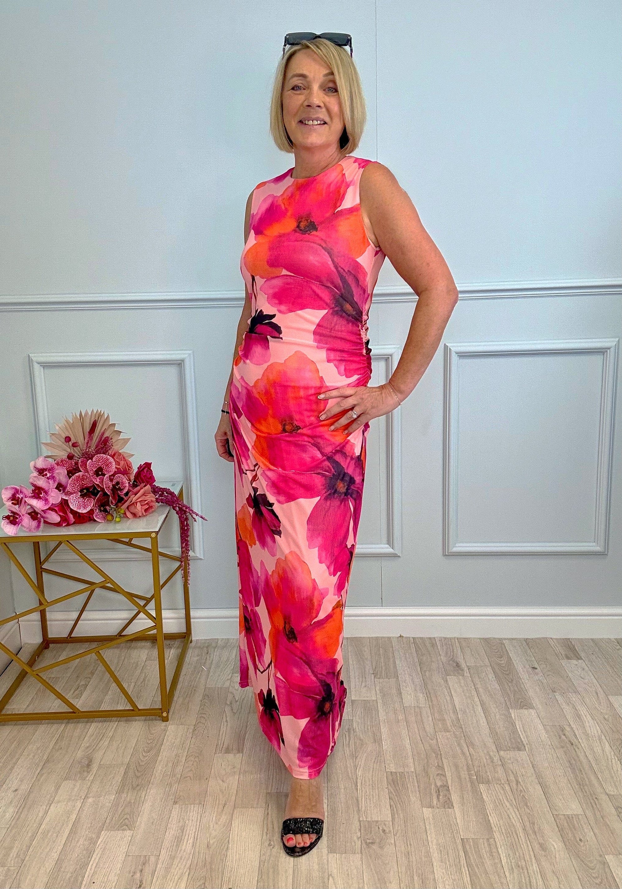 Arabella Bold Bloom Mesh Maxi Dress 8-14