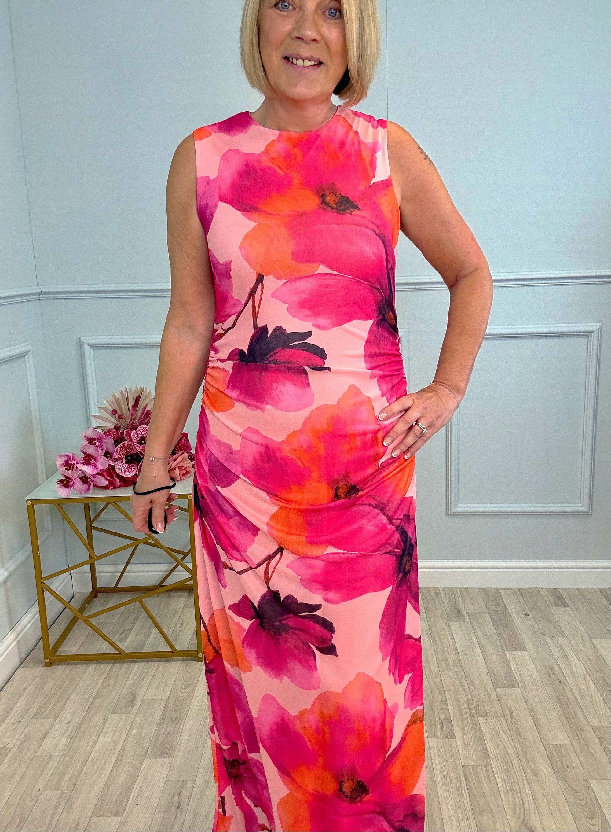 Arabella Bold Bloom Mesh Maxi Dress 8-14