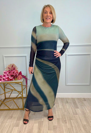 Rhea Mesh Maxi Dress 8-14 Olive Wave