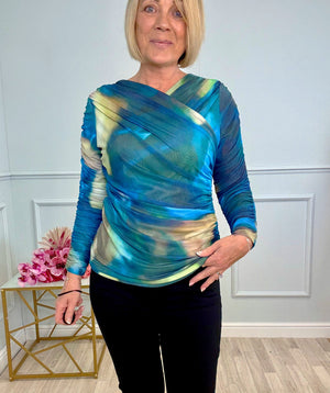 Nyla Mesh Swirl Top 8-14 Ocean Mist