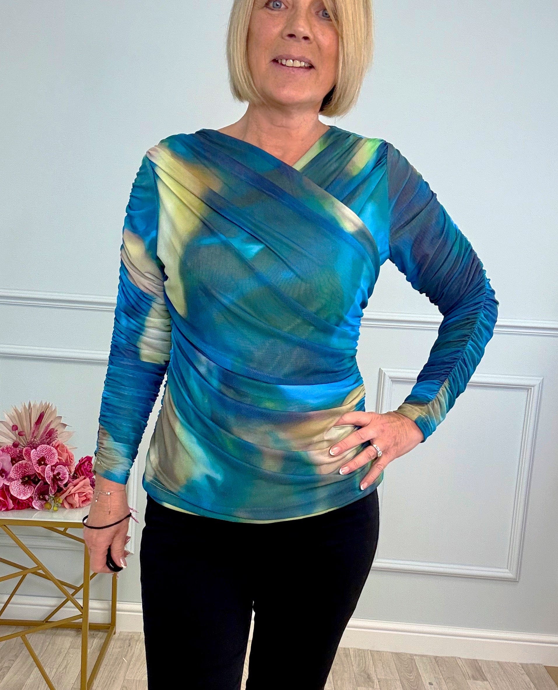 Nyla Mesh Swirl Top 8-14 Ocean Mist