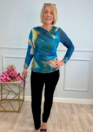 Nyla Mesh Swirl Top 8-14 Ocean Mist