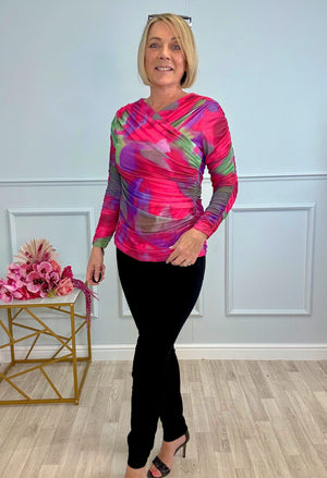 Nyla Mesh Swirl Top 8-14 Hot Pink
