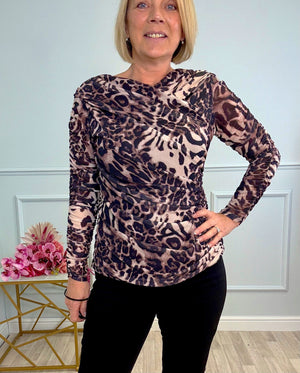 Nyla Mesh Swirl Top 8-14 Leopard