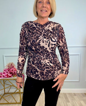 Nyla Mesh Swirl Top 8-14 Leopard