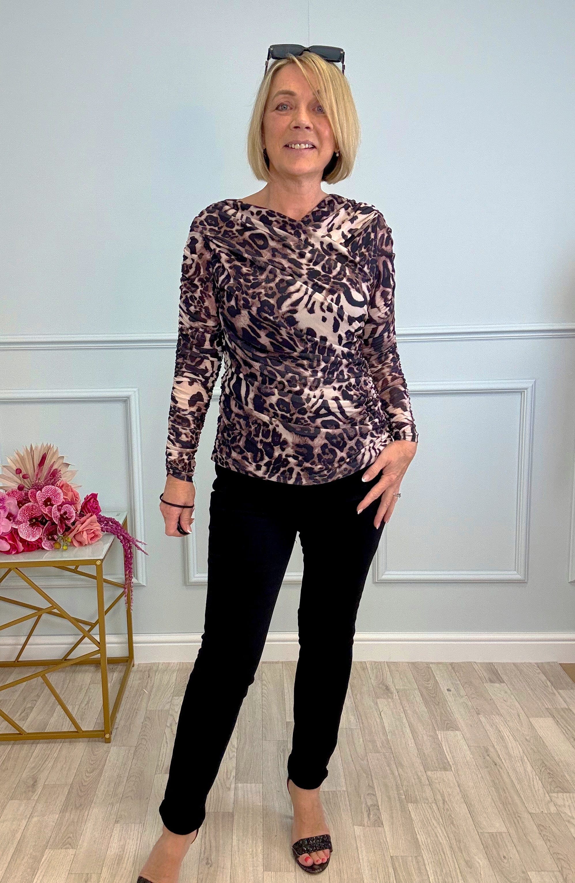 Nyla Mesh Swirl Top 8-14 Leopard