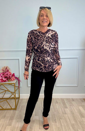 Nyla Mesh Swirl Top 8-14 Leopard