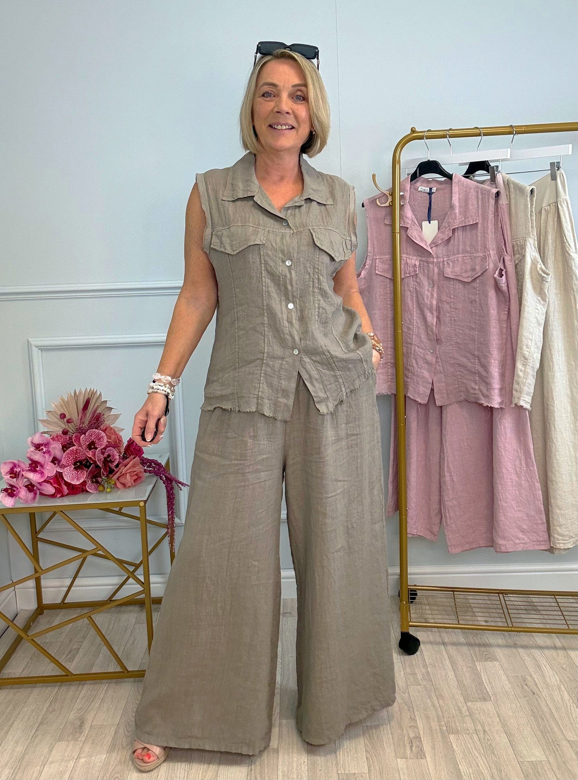 Mara Sleeveless Linen Shirt 8–16 Mocha - Susie's Boutique