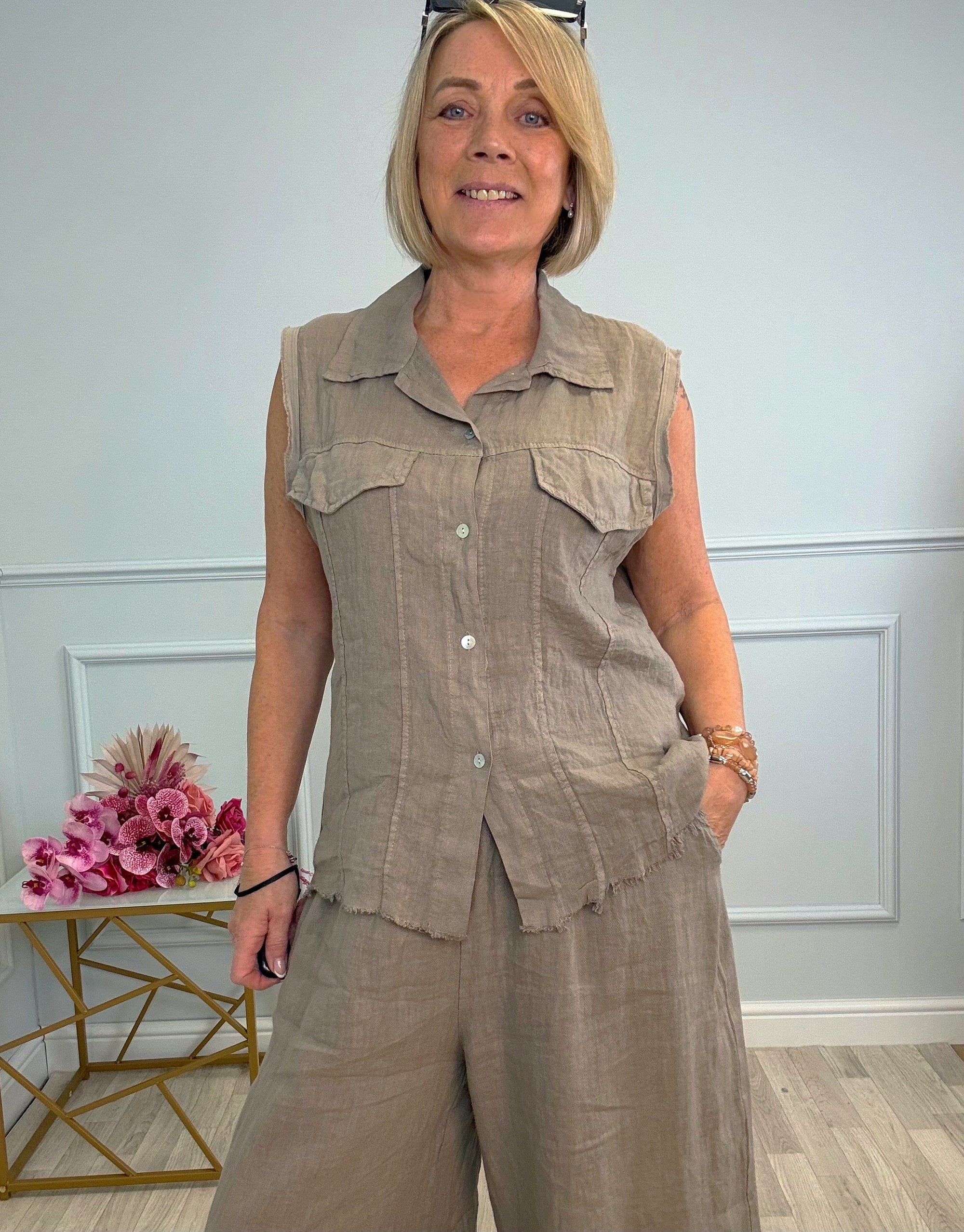 Mara Sleeveless Linen Shirt 8–16 Mocha - Susie's Boutique