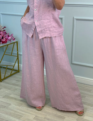 Nola Stretch Waist Linen Wide-Leg Trousers 8-20 Pink - Susie's Boutique