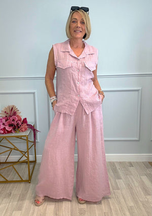 Mara Sleeveless Linen Shirt 8–16 Pink - Susie's Boutique
