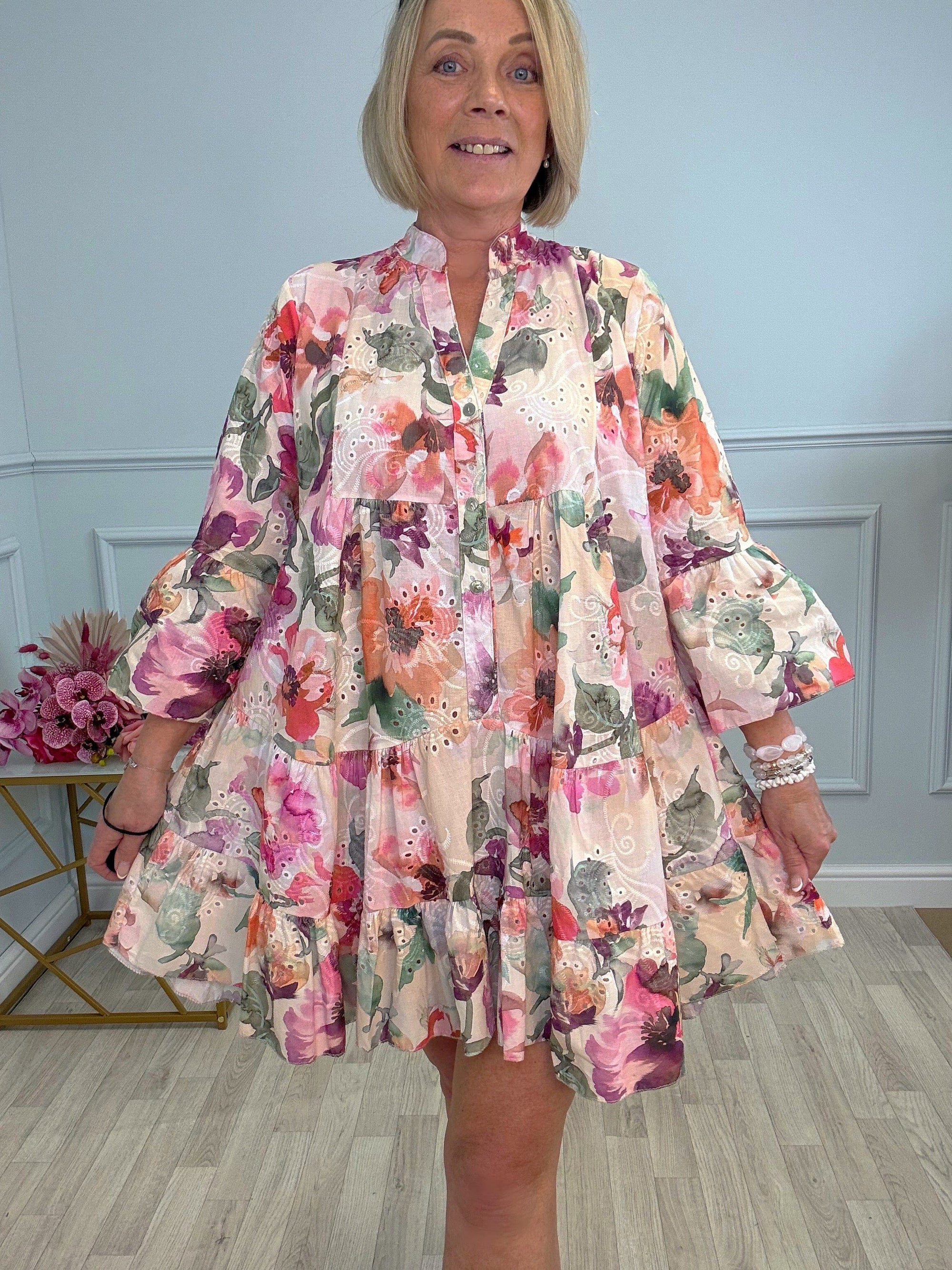 Leah Broderie Anglaise Floral Smock Tunic Dress  8–18 - Susie's Boutique