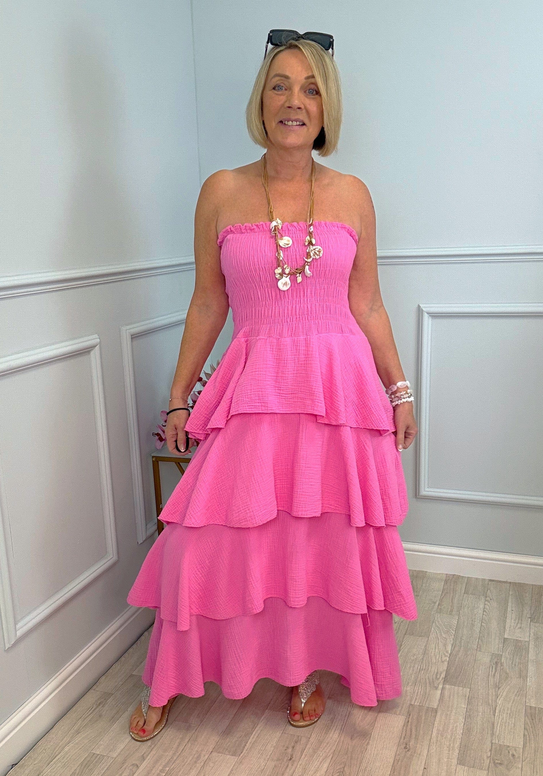 Thalia Cheesecloth Tiered Rara Maxi Dress 10-18 Hot Pink - Susie's Boutique