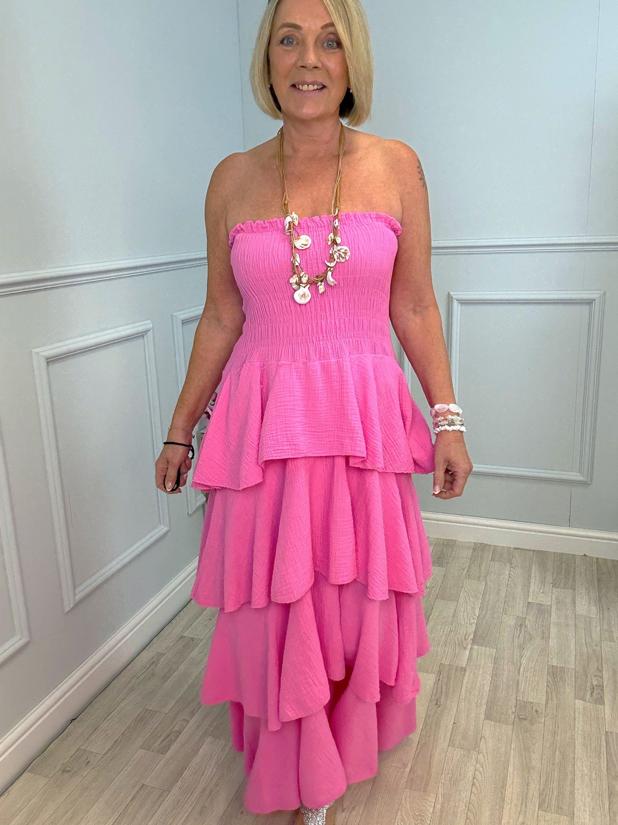 Thalia Cheesecloth Tiered Rara Maxi Dress 10-18 Hot Pink - Susie's Boutique