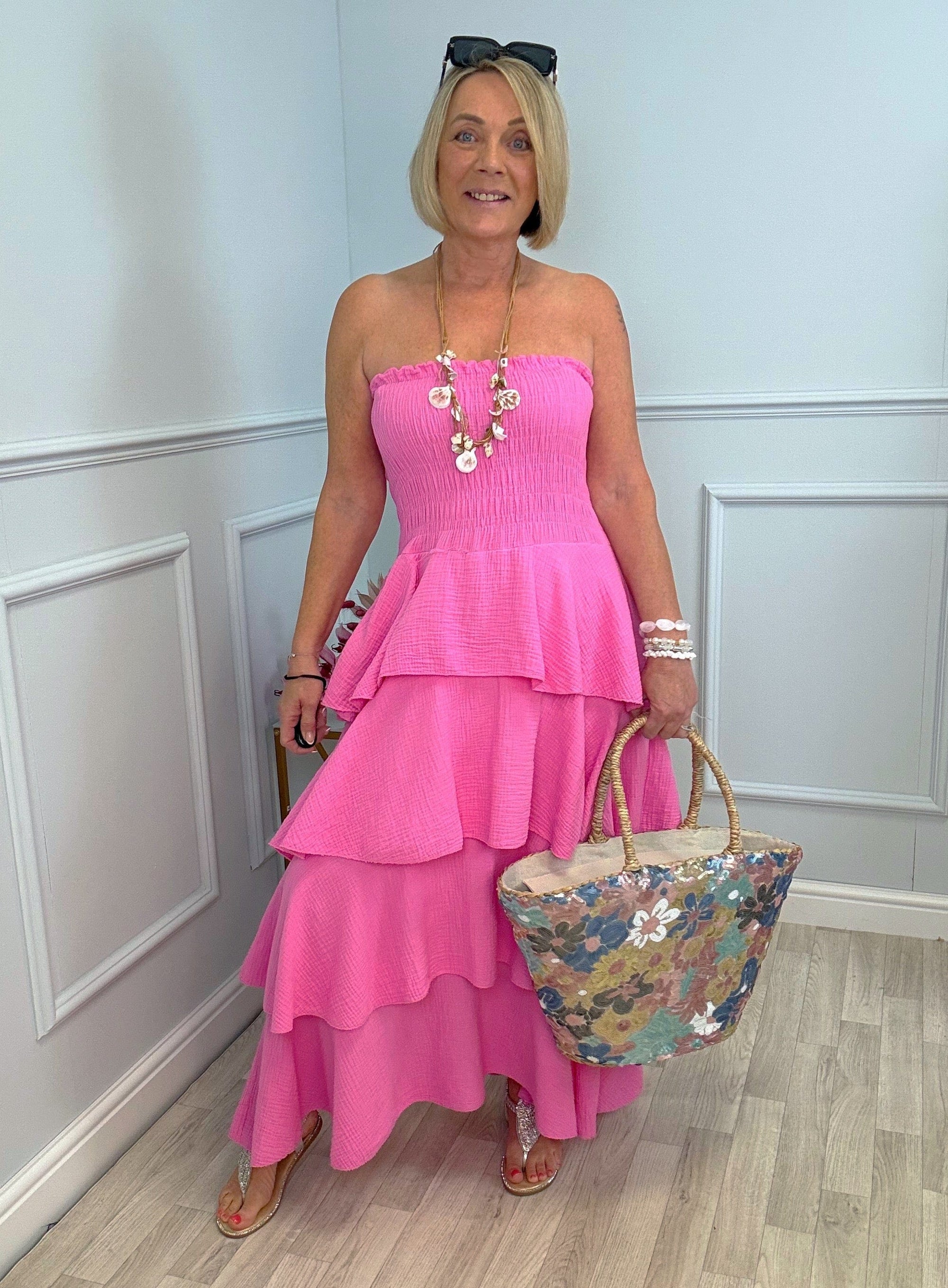 Thalia Cheesecloth Tiered Rara Maxi Dress 10-18 Hot Pink - Susie's Boutique