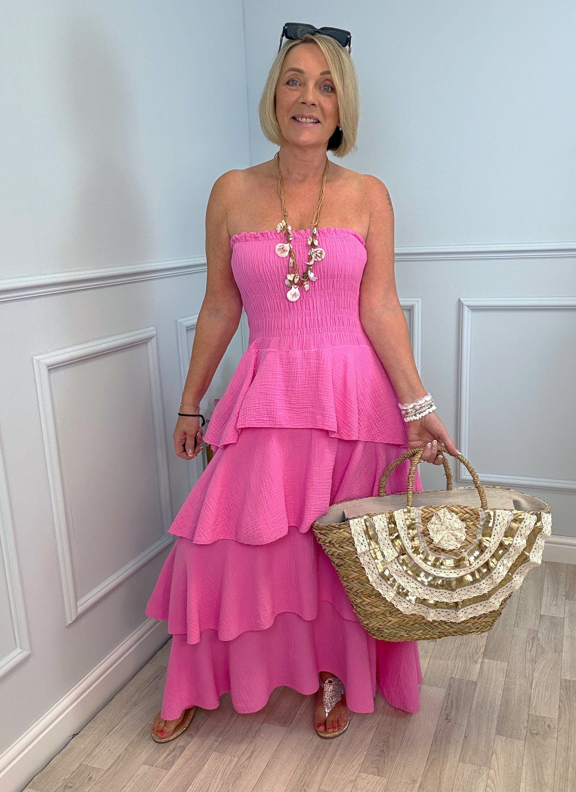 Thalia Cheesecloth Tiered Rara Maxi Dress 10-18 Hot Pink - Susie's Boutique