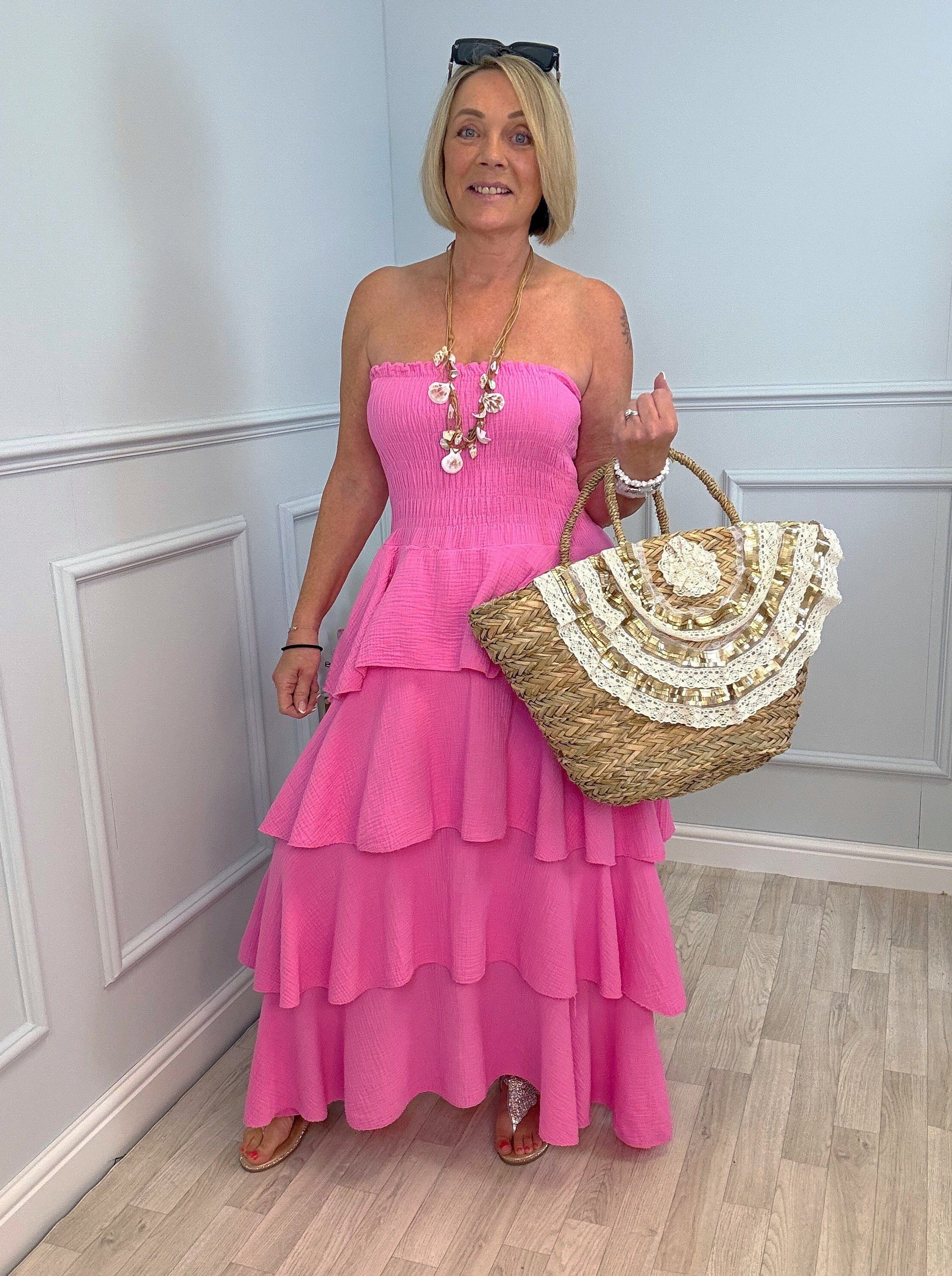Thalia Cheesecloth Tiered Rara Maxi Dress 10-18 Hot Pink - Susie's Boutique