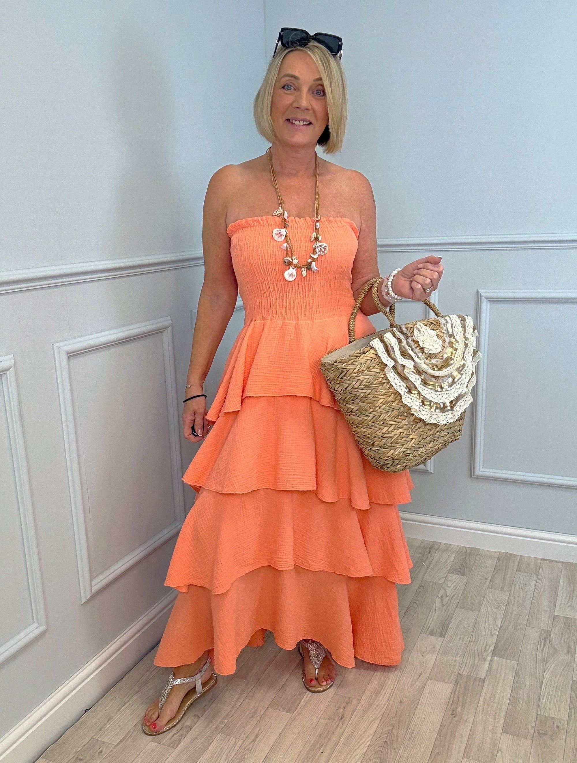 Thalia Cheesecloth Tiered Rara Maxi Dress 10-18 Coral - Susie's Boutique