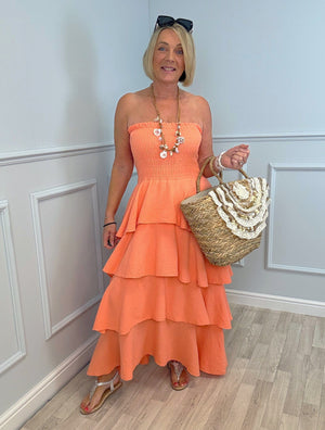 Thalia Cheesecloth Tiered Rara Maxi Dress 10-18 Coral - Susie's Boutique