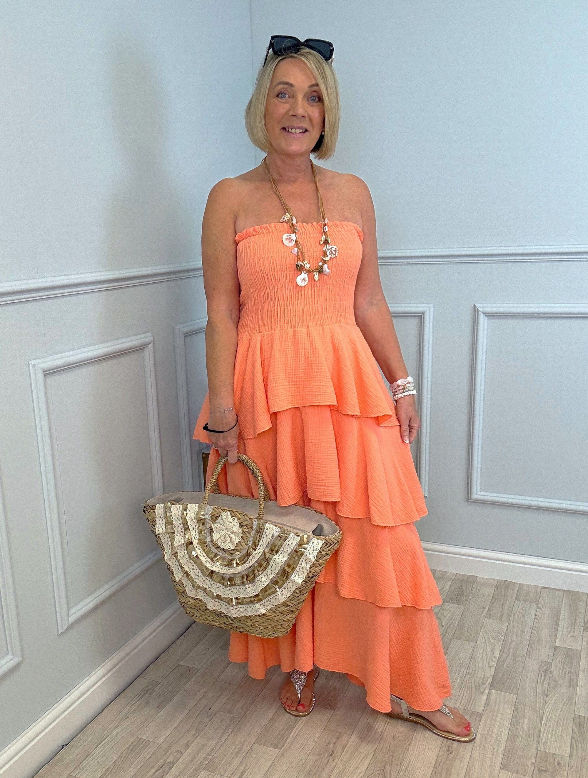 Thalia Cheesecloth Tiered Rara Maxi Dress 10-18 Coral - Susie's Boutique