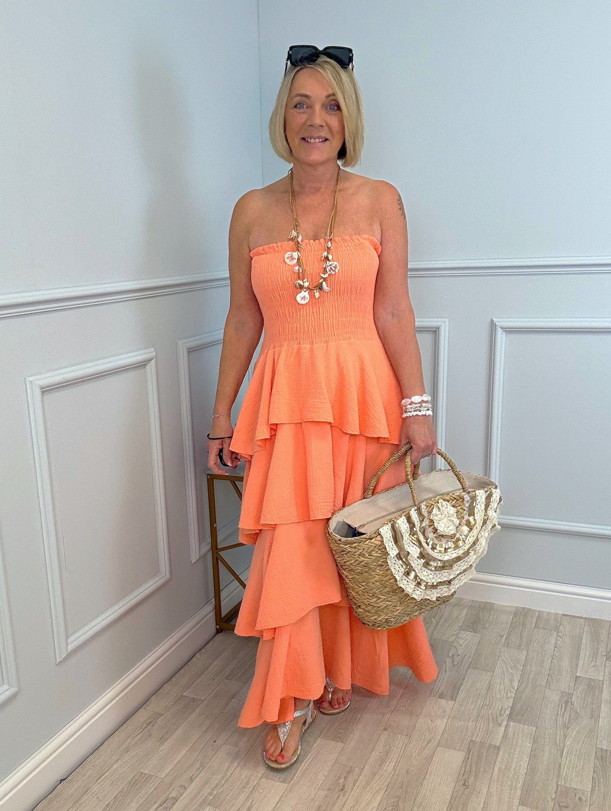 Thalia Cheesecloth Tiered Rara Maxi Dress 10-18 Coral - Susie's Boutique
