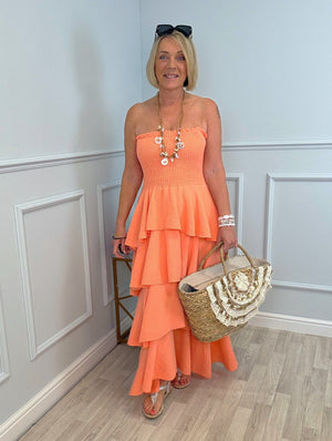 Thalia Cheesecloth Tiered Rara Maxi Dress 10-18 Coral - Susie's Boutique