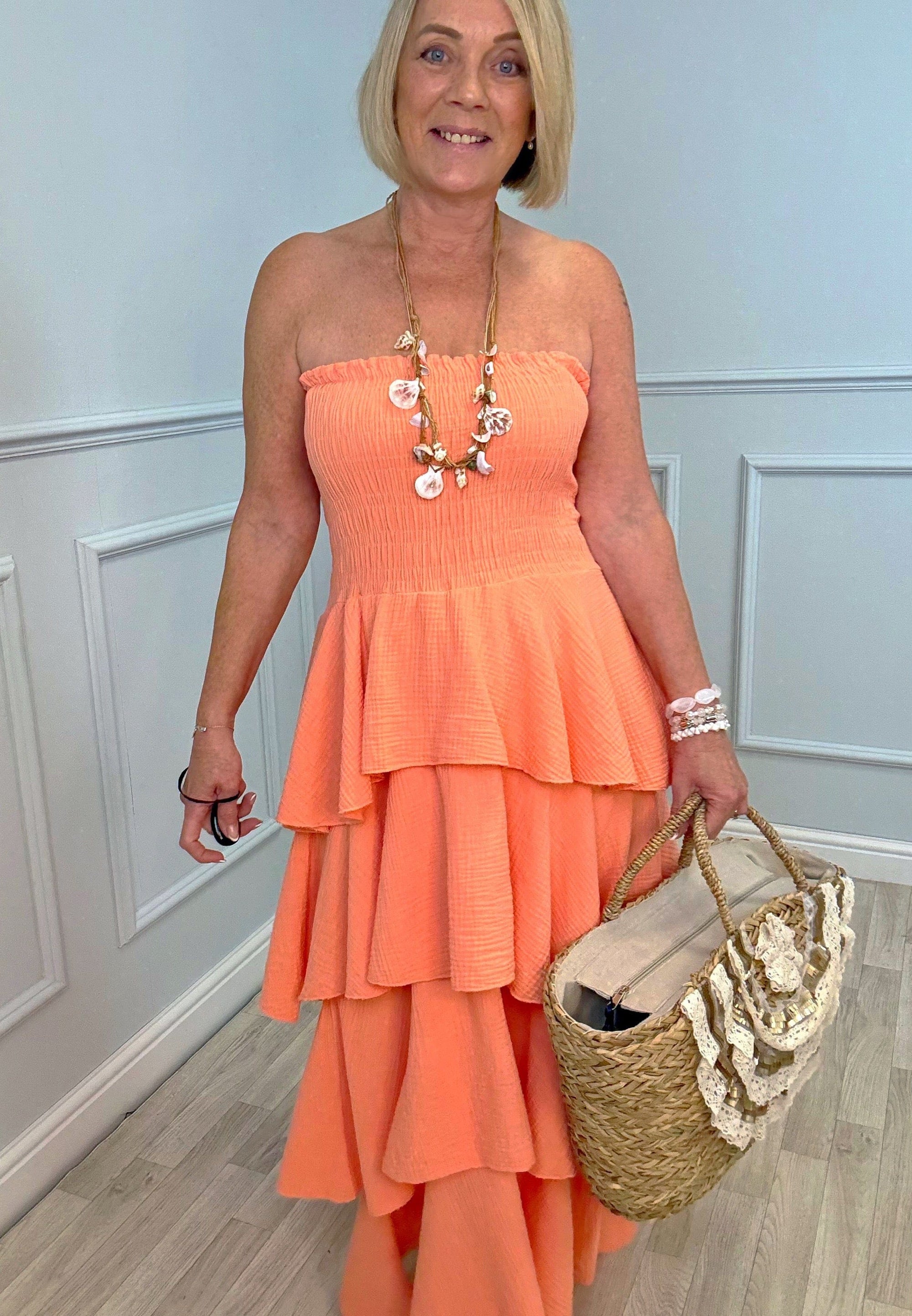 Thalia Cheesecloth Tiered Rara Maxi Dress 10-18 Coral - Susie's Boutique