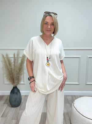 Monroe Pinstripe V-Neck Co-Ord Set 10-18