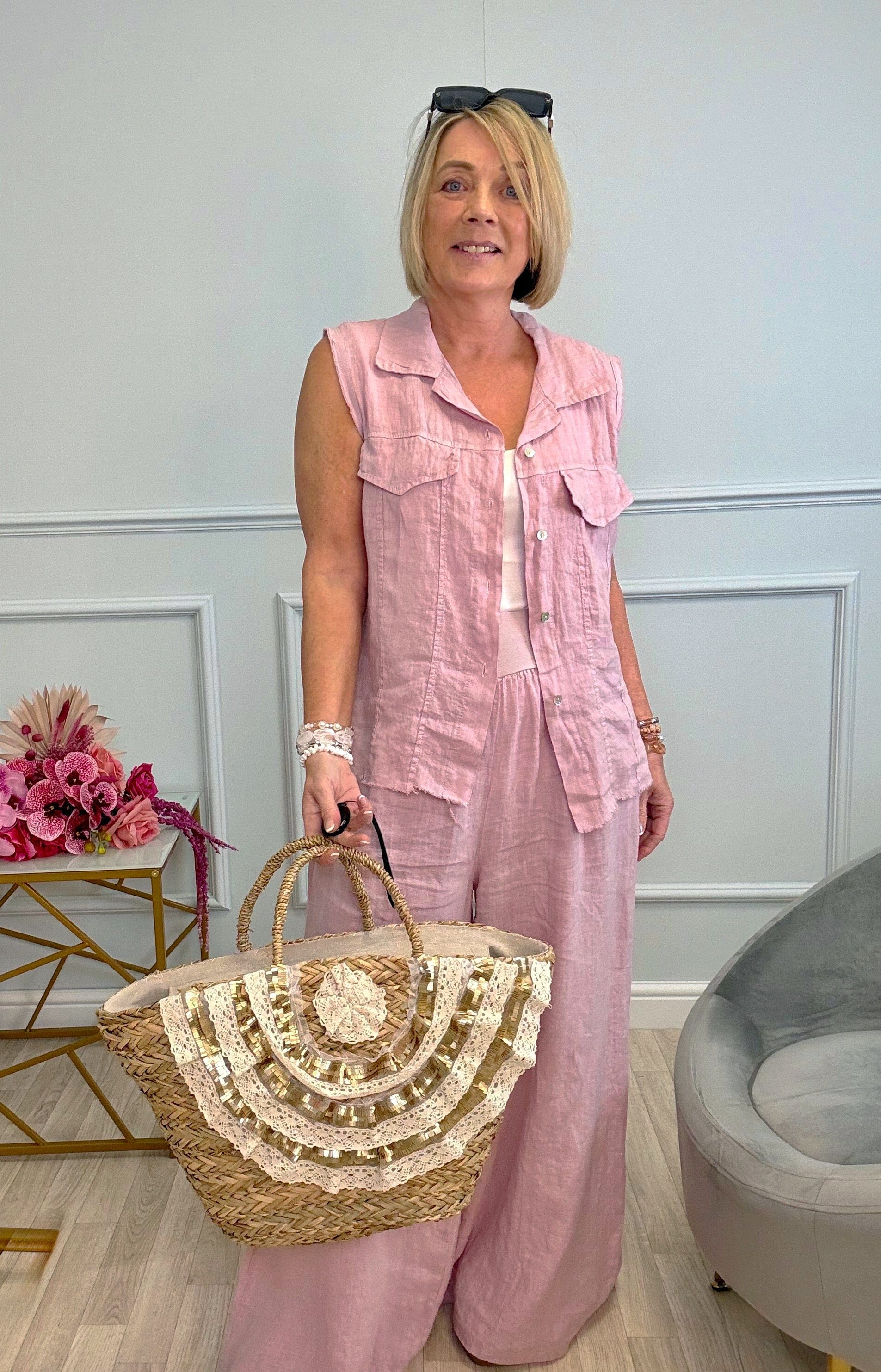 Sequin & Lace Trim Woven Straw Tote Bag - Susie's Boutique