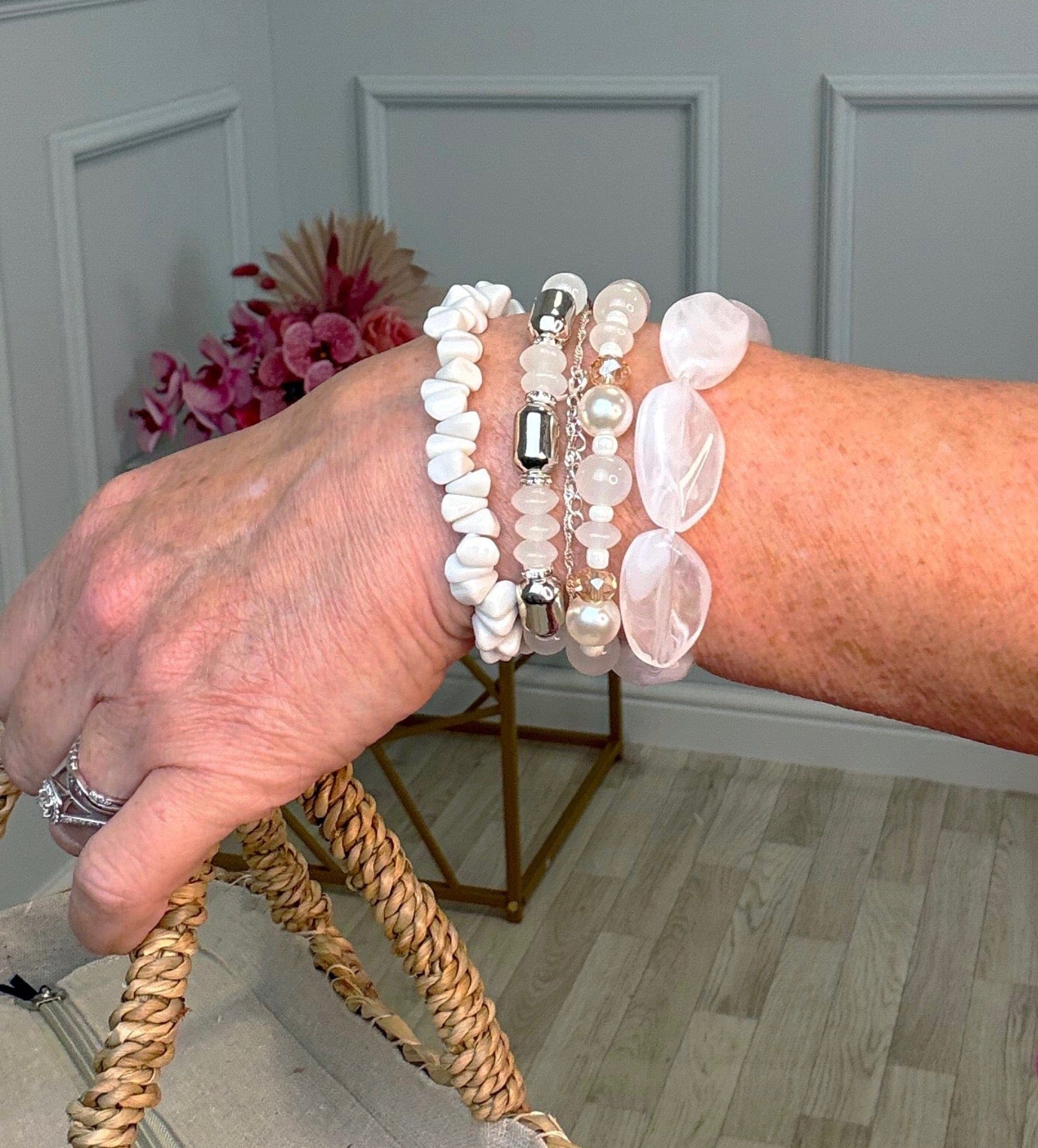 4-Piece White Beaded Bracelet Stack - Susie's Boutique