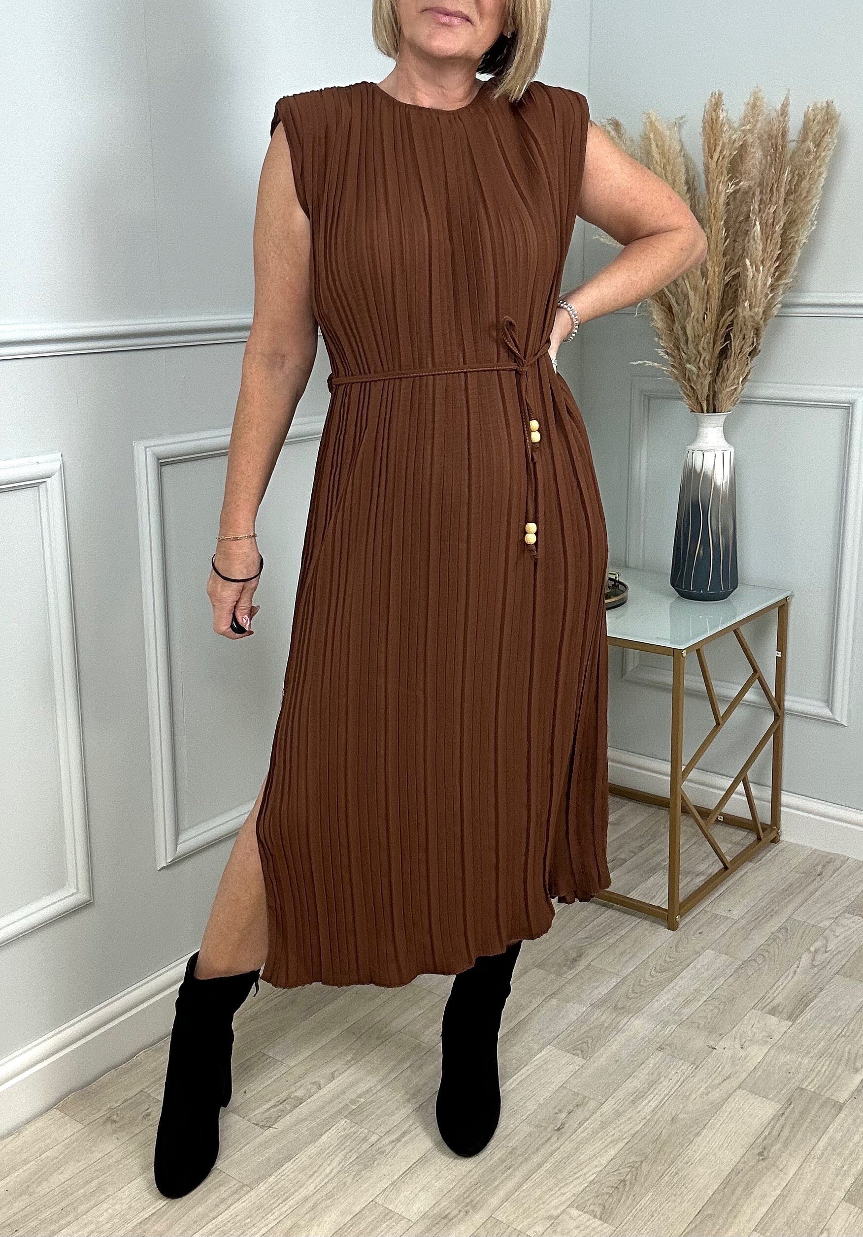 Holly Pleated Dress 8 20 Chocolate NO RETURNS ON SALE ITEMS