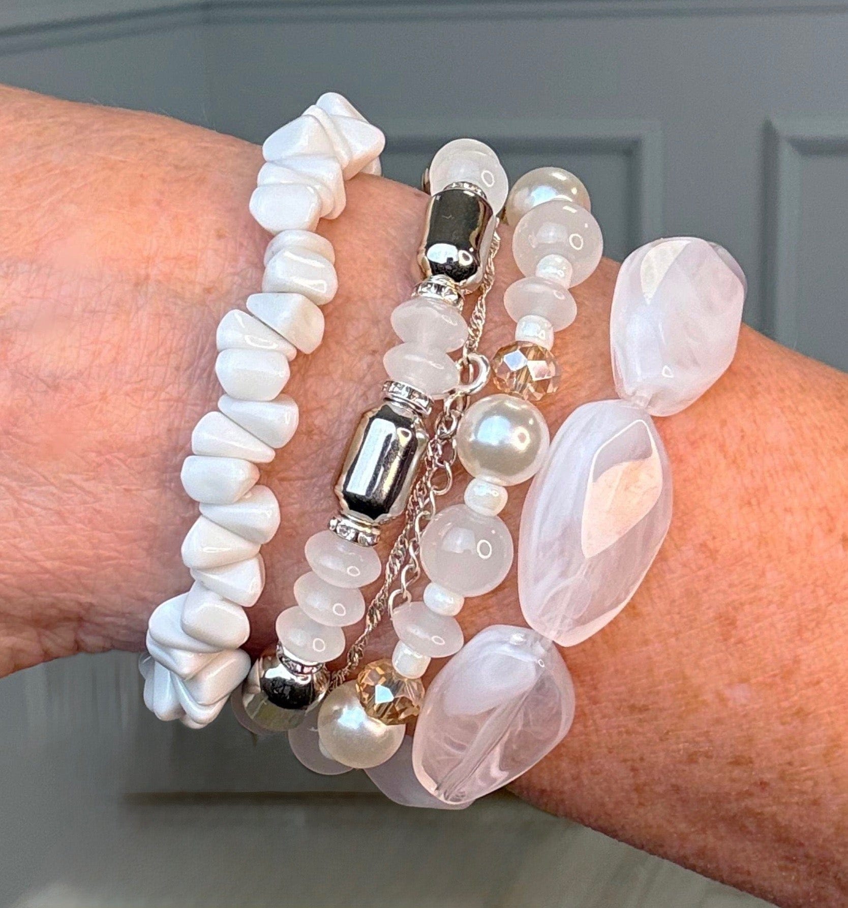 4-Piece White Beaded Bracelet Stack - Susie's Boutique