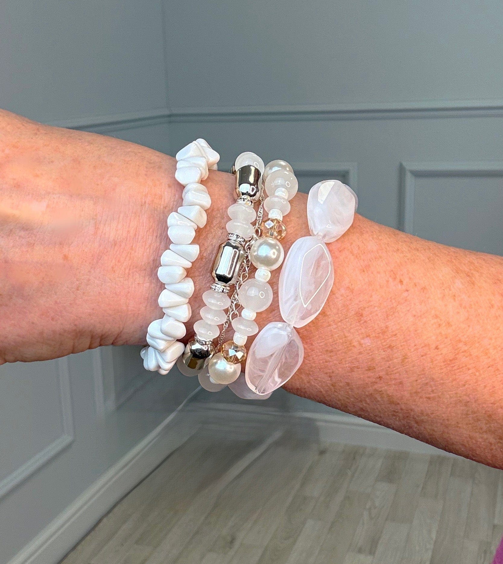 4-Piece White Beaded Bracelet Stack - Susie's Boutique