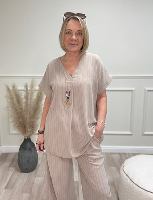 Monroe Pinstripe V-Neck Co-Ord Set 10-18