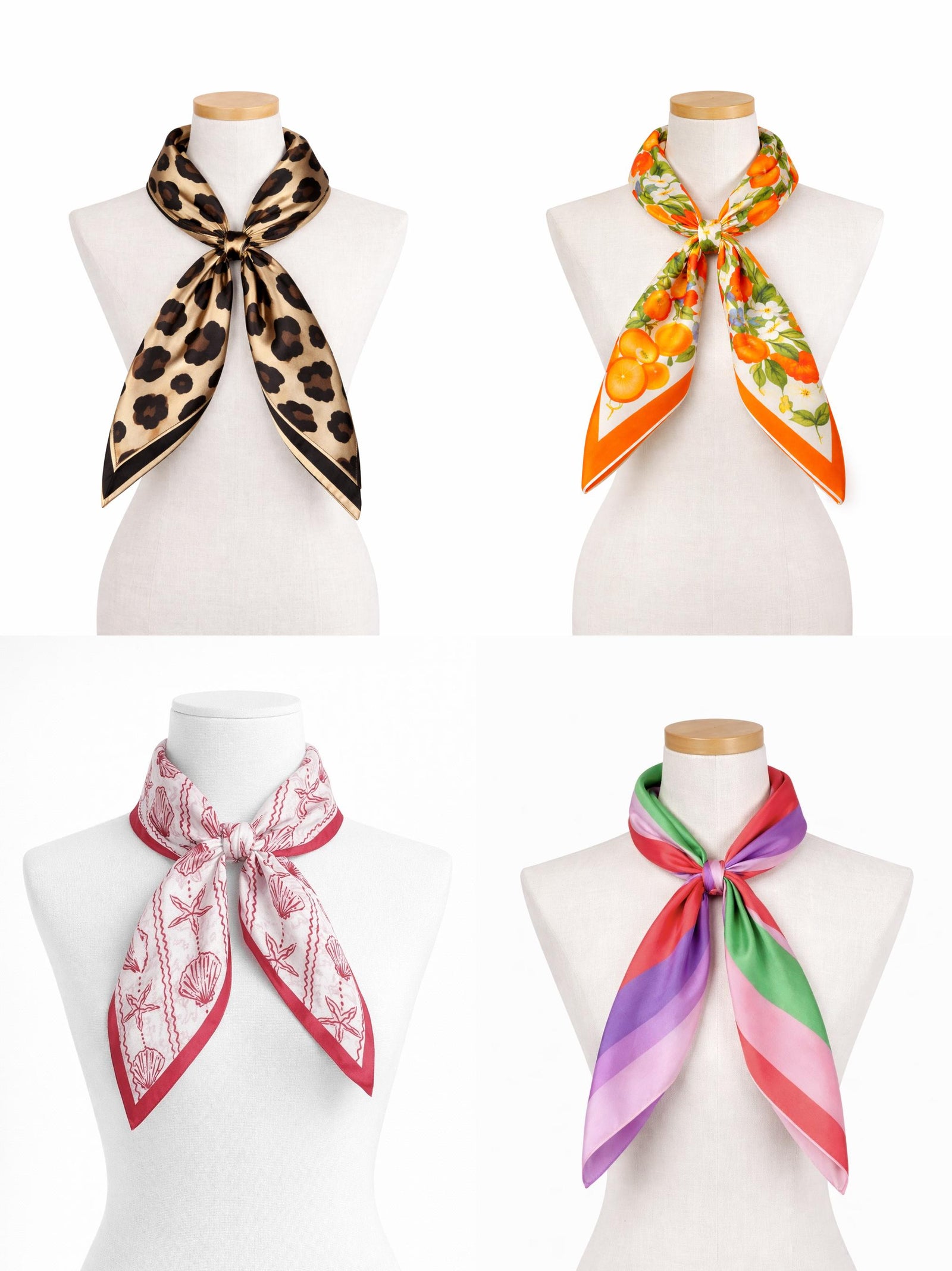 Silk Feel Satin Neck Tie Scarf – Printed Square