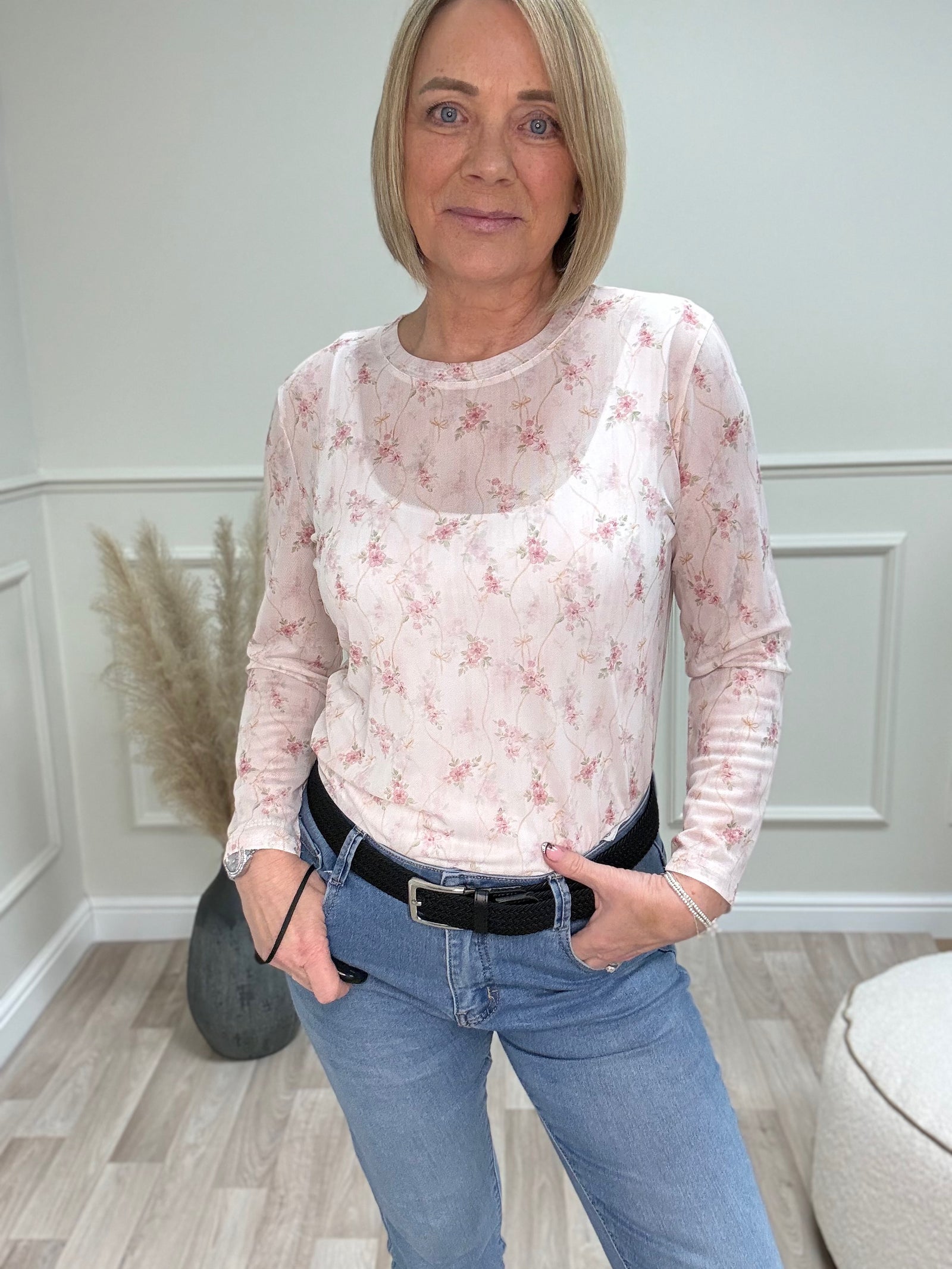 Carissa Floral Print Mesh Top 8-18