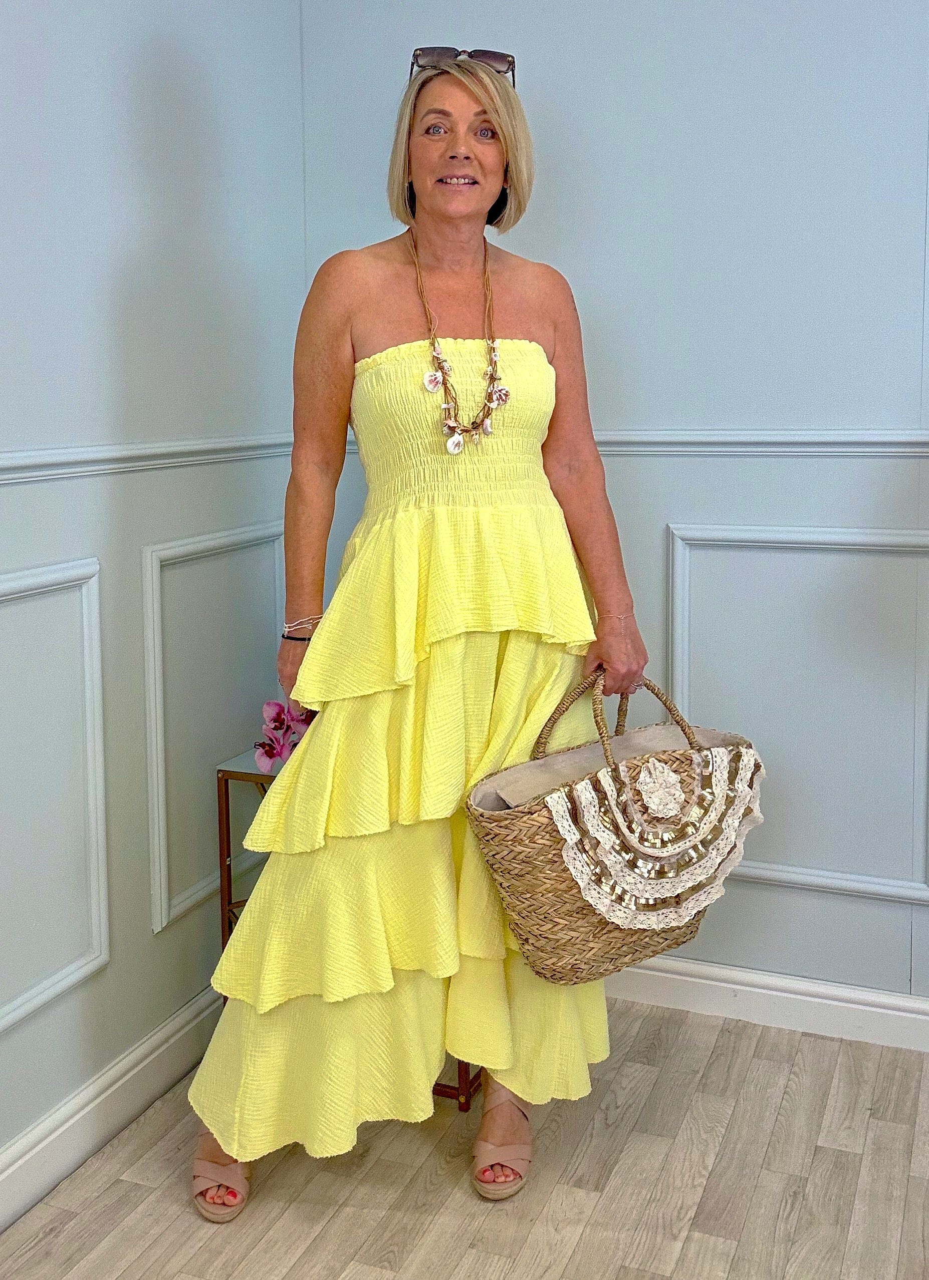 Thalia Cheesecloth Tiered Rara Maxi Dress 10-18 Lemon - Susie's Boutique