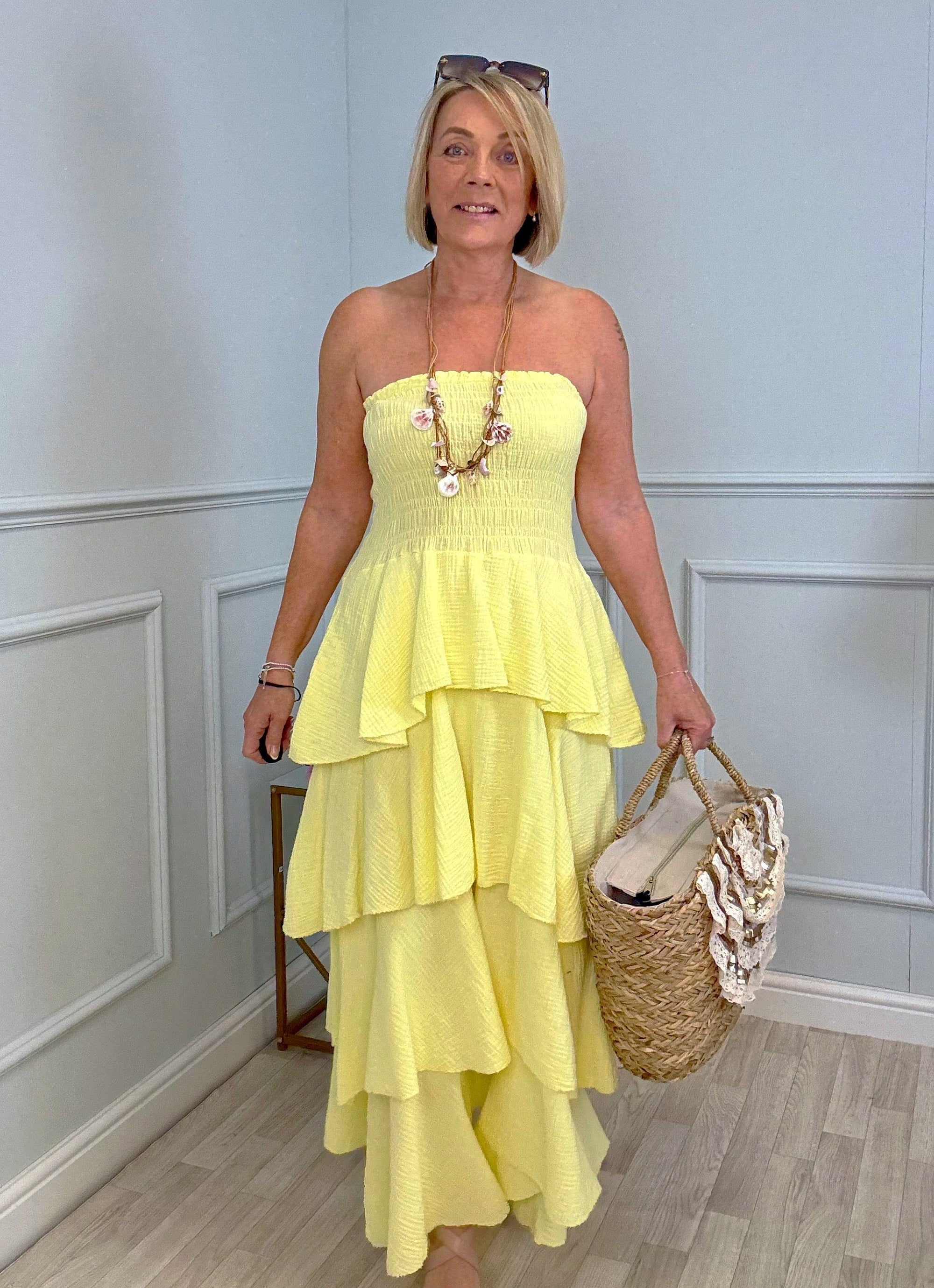 Thalia Cheesecloth Tiered Rara Maxi Dress 10-18 Lemon - Susie's Boutique