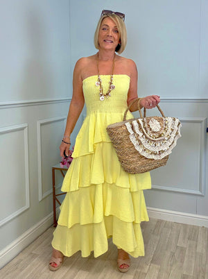 Thalia Cheesecloth Tiered Rara Maxi Dress 10-18 Lemon - Susie's Boutique