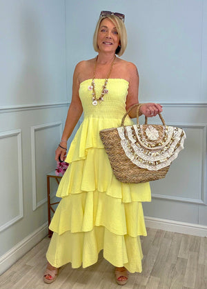 Thalia Cheesecloth Tiered Rara Maxi Dress 10-18 Lemon - Susie's Boutique