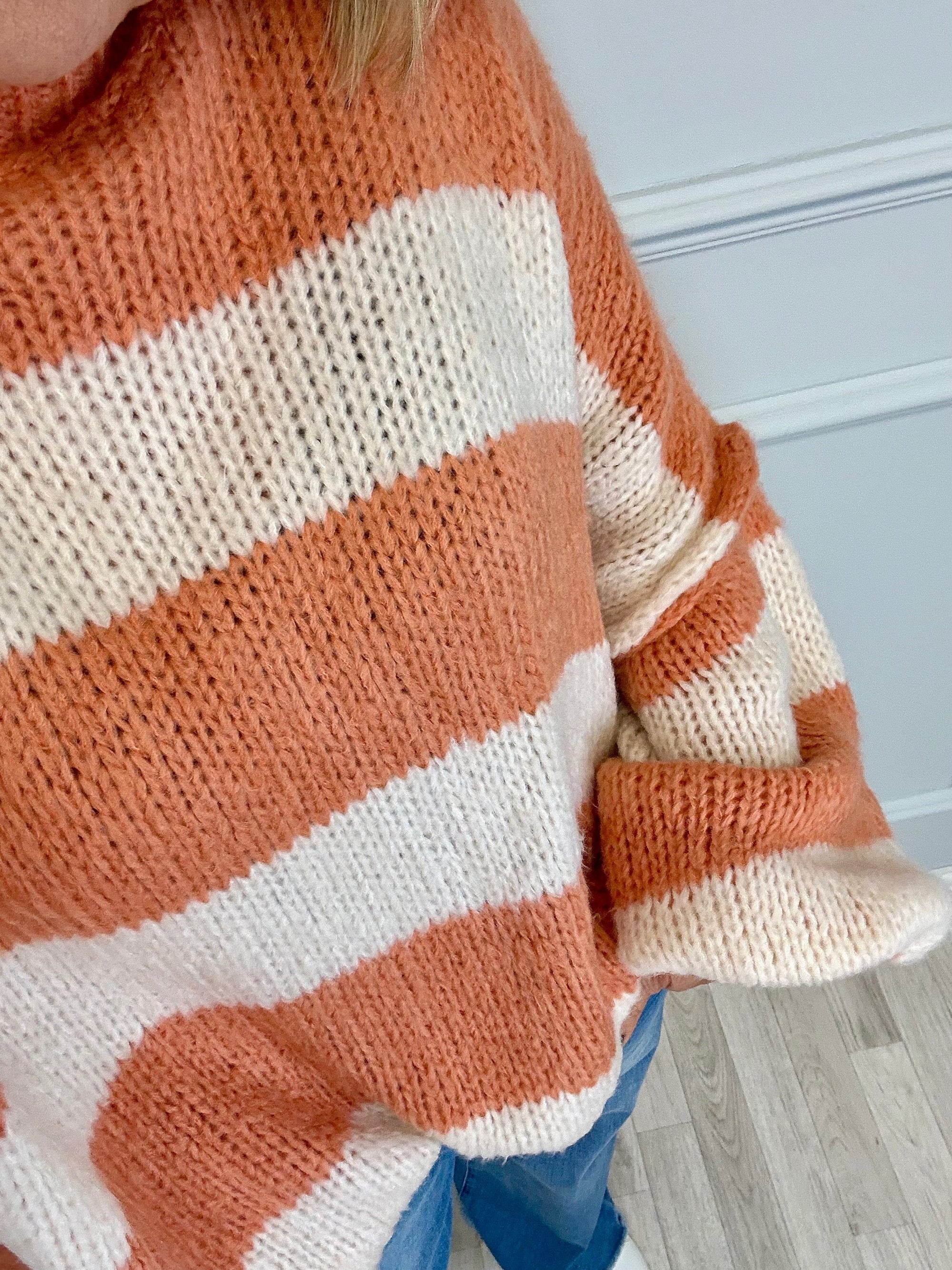 Fallon Bold Striped Oversized Knitted Jumper 10-20 Coral - Susie's Boutique