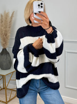 Fallon Bold Striped Oversized Knitted Jumper 10-20 Navy - Susie's Boutique