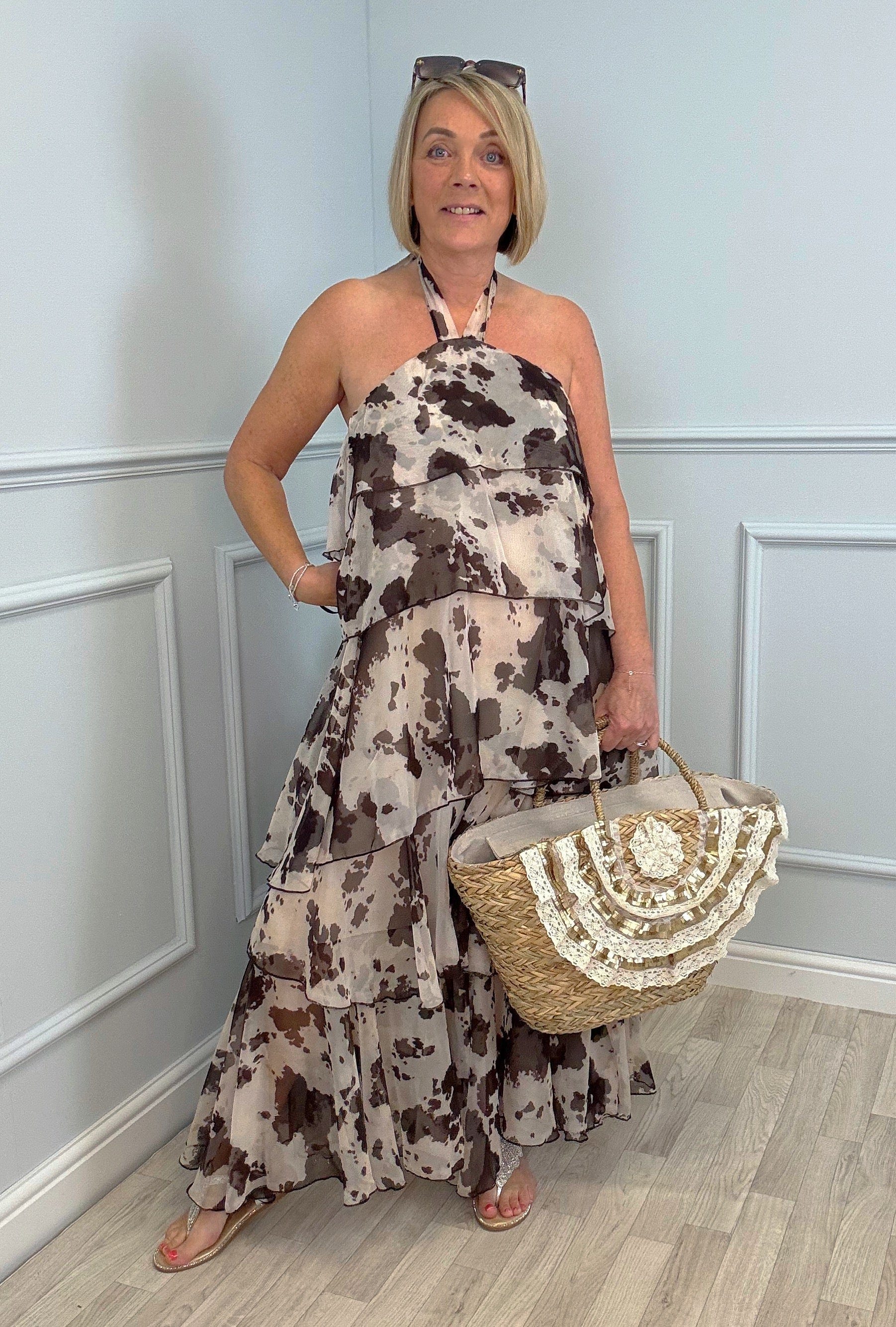 Delilah Cow Print Maxi Dress 8-14 exclusive