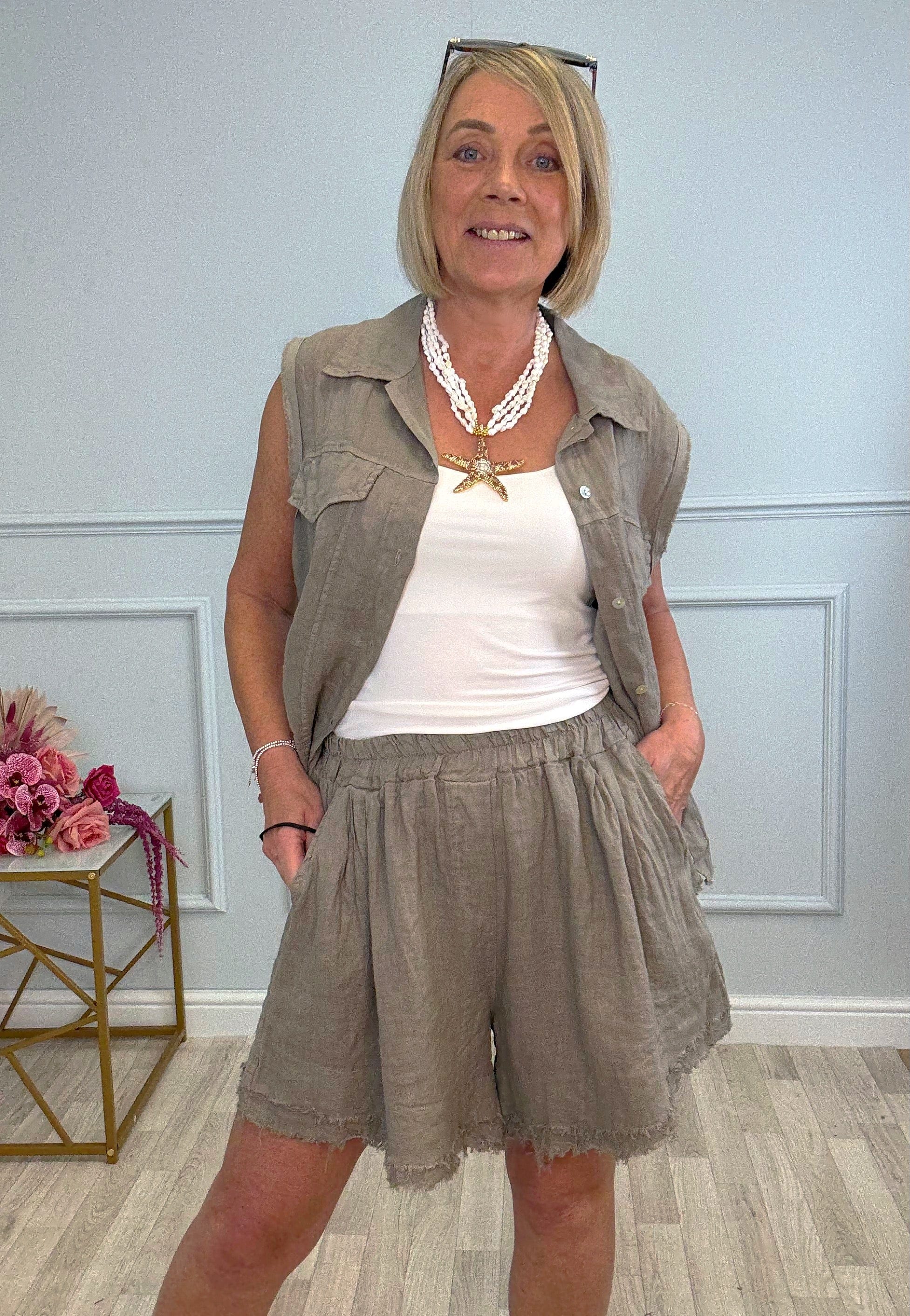 Marnie Frayed Hem Linen Shorts with Pockets 10–18 Mocha