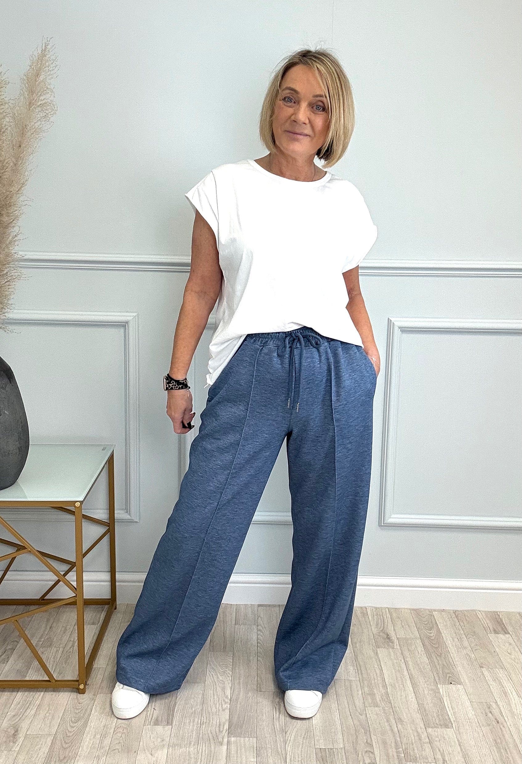 Alexandria Wide Straight Leg Trousers 8-18 Denim Blue - Susie's Boutique