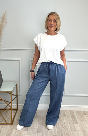 Alexandria Wide Straight Leg Trousers 8-18 Denim Blue - Susie's Boutique