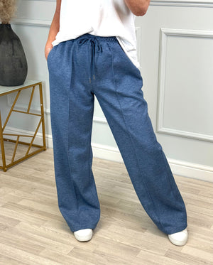 Alexandria Wide Straight Leg Trousers 8-18 Denim Blue - Susie's Boutique