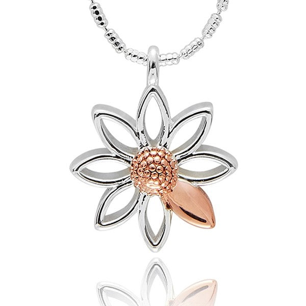 Two Tone Daisy Pendant Necklace