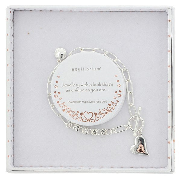 Two Tone Heart Charm Chain Bracelet